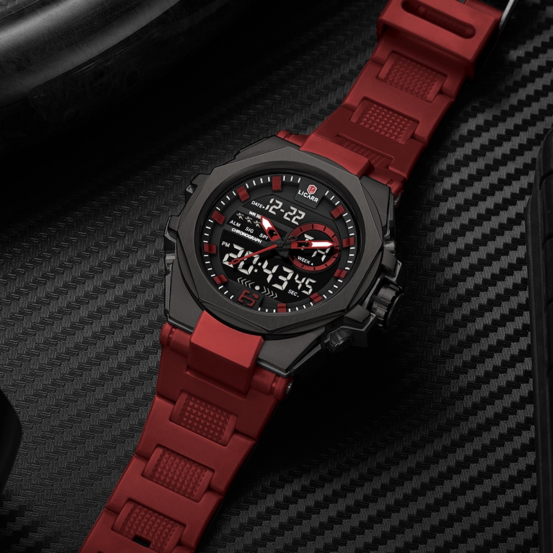 LICARR แฟชั่นชั้นนําผู้ชายกันน้ําปฏิทินนาฬิกาควอทซ์ดิจิตอล 9543