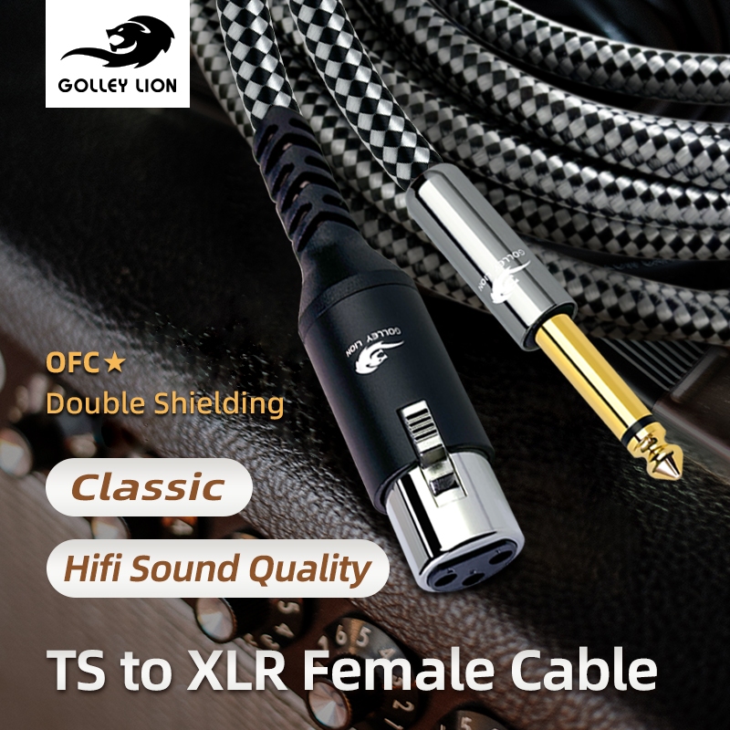 GOLLEY LION 1/4 นิ้ว 6.35 มม.TS Mono Jack to Female XLR สายไมโครโฟน, Unbalance 3 ขา XLR หญิงในไตรมาสนิ้ว TS ปลั๊กสายไมค์สําหรับไมโครโฟนแบบไดนามิก