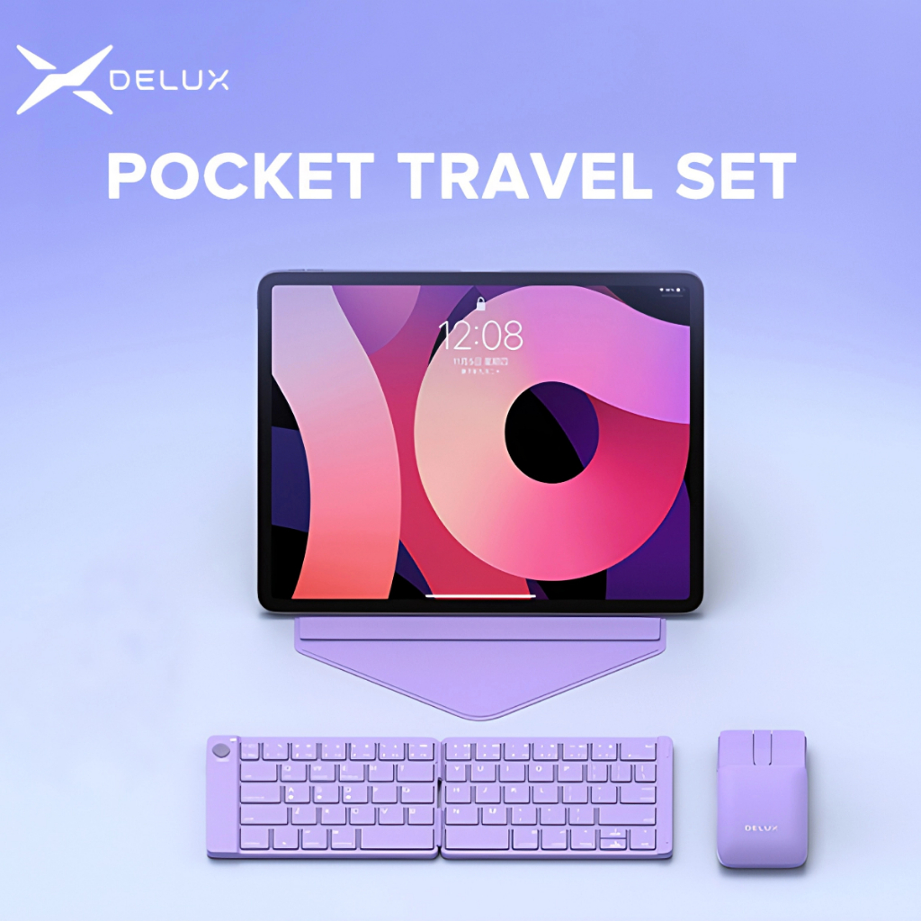 DELUX MF10PRO KF10 ชุดคีย์บอร์ดและเมาส์ไร้สายแบบพกพาแบบพับได้สําหรับ Windows Android Ios