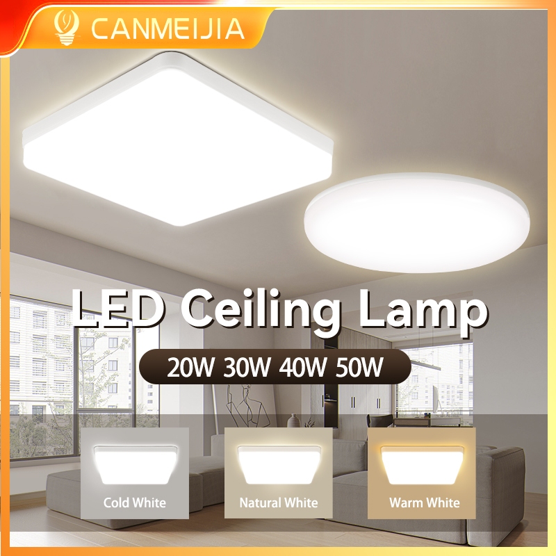 ไฟติดเพดาน LED แสงสว่างมาก สี่เหลี่ยม+วงกลม 20/30/40/50W ประหยัดไฟ 220V ไฟห้องนอน ห้องนั่งเล่น ครัว