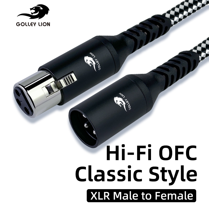 GOLLEY LION XLR สายไมโครโฟนชายหญิงสําหรับระบบลําโพงหรือ PA, ตัวนําทองแดงทั้งหมด, ถักไนลอน 6 มม., สีขาวและสีดํา