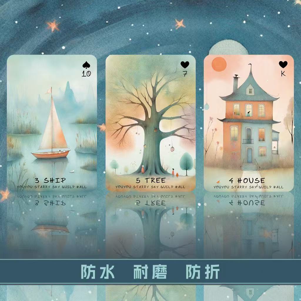คลังสินค้าพร้อม [กันน้ําทนต่อการสึกหรอ] ต้นฉบับของแท้เทพนิยาย Lenormand เกมกระดานภาษาอังกฤษการ์ดเกม Lenormand 42 Pc pvc Party Leisure Game