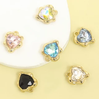 10ชิ้นหวานเย็นสาวผิดปกติพีชหัวใจเสน่ห์,ประกายรูปหัวใจ พลอยเทียม ฝังโลหะผสมจี้สําหรับ ทําเอง สไตล์เจ้าหญิงสร้อยคอสร้อยข้อมือต่างหู ชม. หูฟัง เอวโซ่
