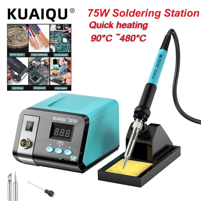 KUAIQU Soldering Station เตารีดบัดกรีไฟฟ้า 75W การควบคุมหน้าจอดิจิตอลปรับอุณหภูมิบัดกรีโทรศัพท์มือถือ PCB เครื่องมือ Thailand Spot