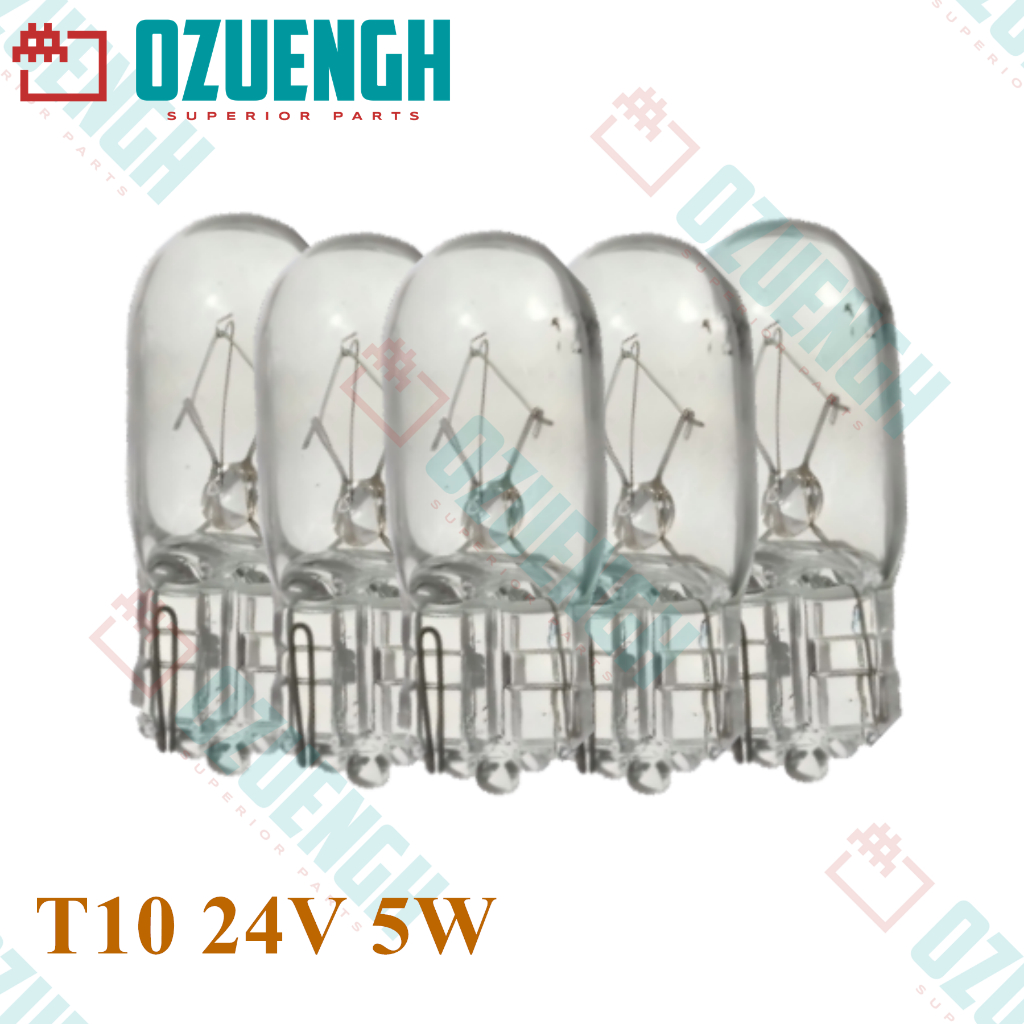 [OZUENGH] หลอดไฟหรือหลอด/ไฟแผ่นป้ายทะเบียน/ไฟเลี้ยว/ไฟแตร/รถตู้, รถบรรทุก/ สีขาว/ LICENSE PLATE BULB T10 24V 5W คุณภาพสูง