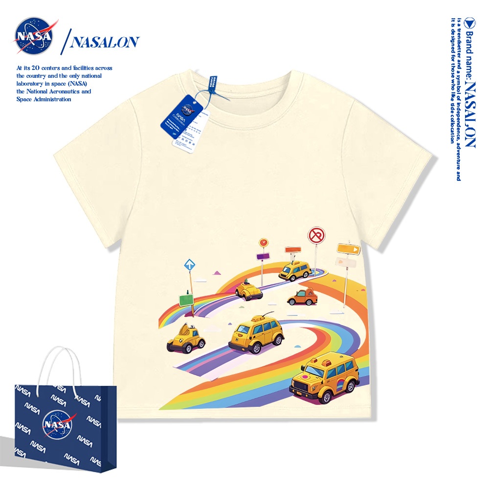 NASA เสื้อยืดเด็ก ลายการ์ตูนรถยนต์ cotton 100% เสื้อยืดเด็กผู้ชาย ใส่สบาย ระบายอากาศดี คุณภาพดี แฟชั่นสําหรับเด็ก