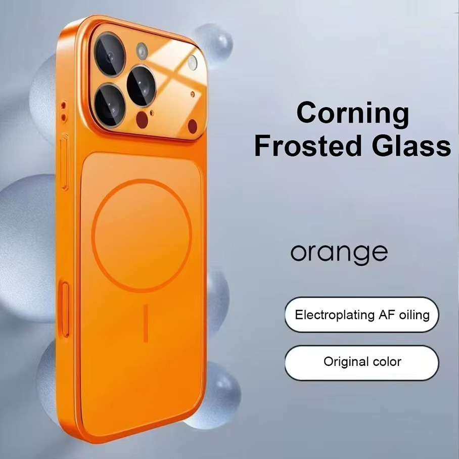 ใหม่สีส้มบางเฉียบหน้าต่างขนาดใหญ่แม่เหล็กเคสโทรศัพท์สําหรับiPhone 17 16 15 14 13 Pro max 17 Airกรณีกันกระแทกความงามพร้อมเคสป้องกันกล้องAnti-Fingerprints
