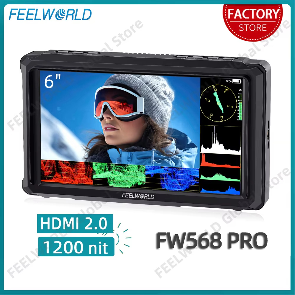 FW568 PRO กล้อง Field Monitor 1200nits 6 นิ้ว Full HD หน้าจอสัมผัสกล้อง 4K HDMI 3D LUT Peaking Focus