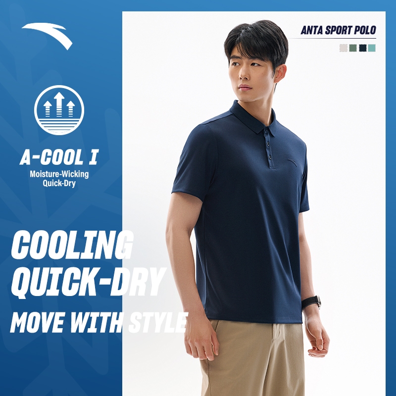 ANTA เสื้อโปโลผู้ชายแขนสั้นแห้งเร็วธุรกิจเสื้อยืดแขนสั้นลําลอง 952527135