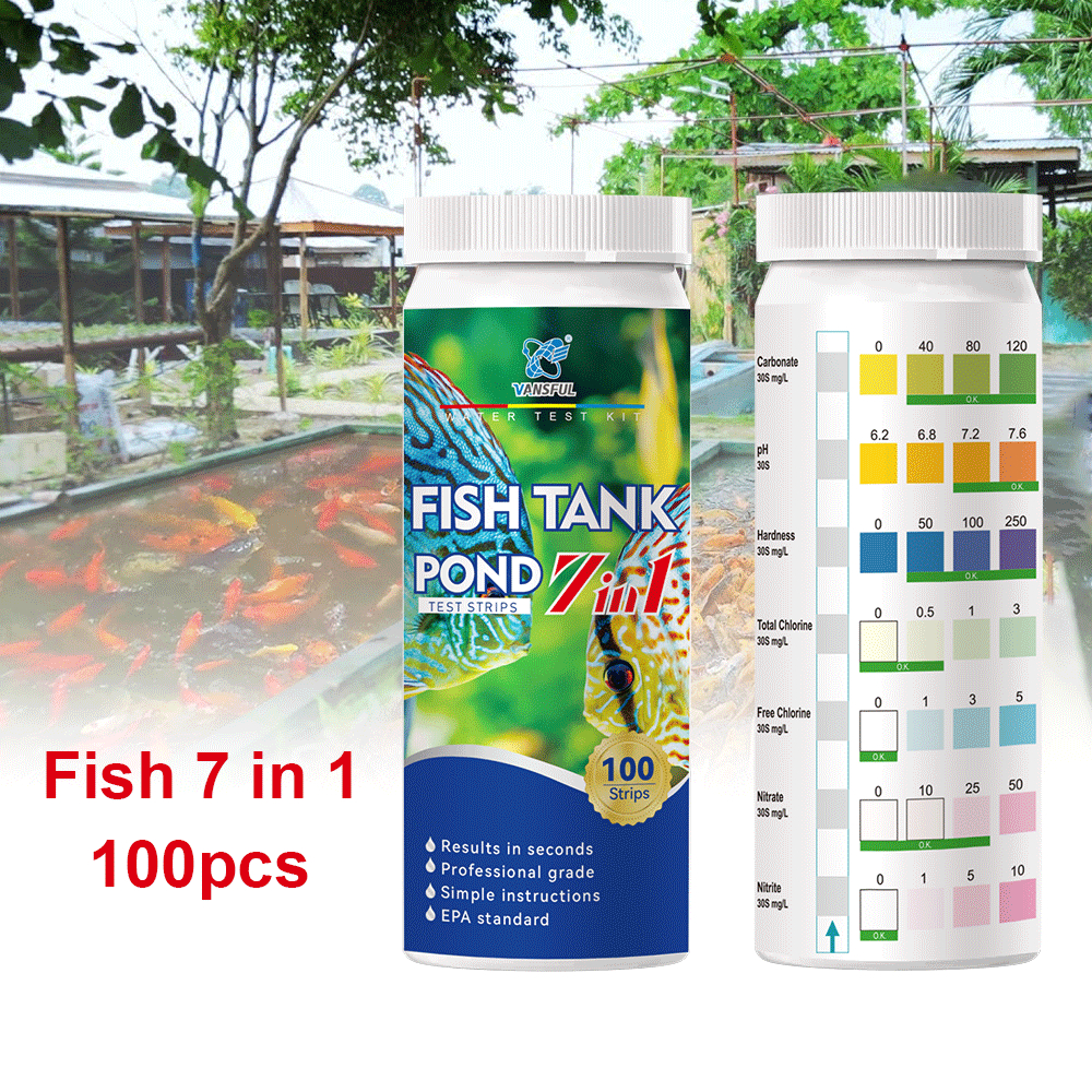 100 ชิ้น 7 ใน 1 Aquarium Tropical Fish แถบทดสอบสําหรับน้ําจืด Fish Farming Water ชุดทดสอบ