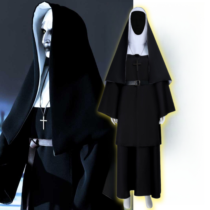 ชุดคอสเพลย์ The NUN/Valak ฮาโลวีน: เสื้อคลุมนักบวชแม่ชีพร้อมผ้าคลุมไหล่มีฮู้ด Gift Cross