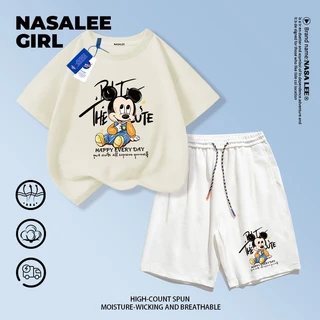 【ส่งในวันเดียวกัน】ชุดเด็ก NASA 2 ชิ้น สีเอิร์ธ ผ้าฝ้ายระบายอากาศดี ลายมิกกี้เมาส์น่ารัก 3-16 ปี ชาย-หญิง ทรงสวมใส่สบาย