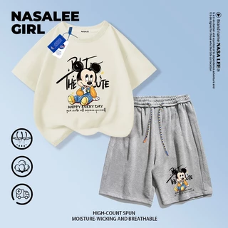 【ส่งในวันเดียวกัน】ชุดเด็ก NASA 2 ชิ้น สีเอิร์ธ ผ้าฝ้ายระบายอากาศดี ลายมิกกี้เมาส์น่ารัก 3-16 ปี ชาย-หญิง ทรงสวมใส่สบาย