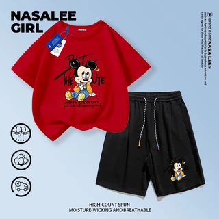 【ส่งในวันเดียวกัน】ชุดเด็ก NASA 2 ชิ้น สีเอิร์ธ ผ้าฝ้ายระบายอากาศดี ลายมิกกี้เมาส์น่ารัก 3-16 ปี ชาย-หญิง ทรงสวมใส่สบาย