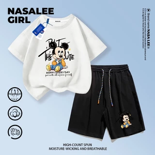 【ส่งในวันเดียวกัน】ชุดเด็ก NASA 2 ชิ้น สีเอิร์ธ ผ้าฝ้ายระบายอากาศดี ลายมิกกี้เมาส์น่ารัก 3-16 ปี ชาย-หญิง ทรงสวมใส่สบาย