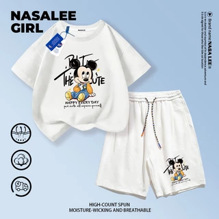 【ส่งในวันเดียวกัน】ชุดเด็ก NASA 2 ชิ้น สีเอิร์ธ ผ้าฝ้ายระบายอากาศดี ลายมิกกี้เมาส์น่ารัก 3-16 ปี ชาย-หญิง ทรงสวมใส่สบาย