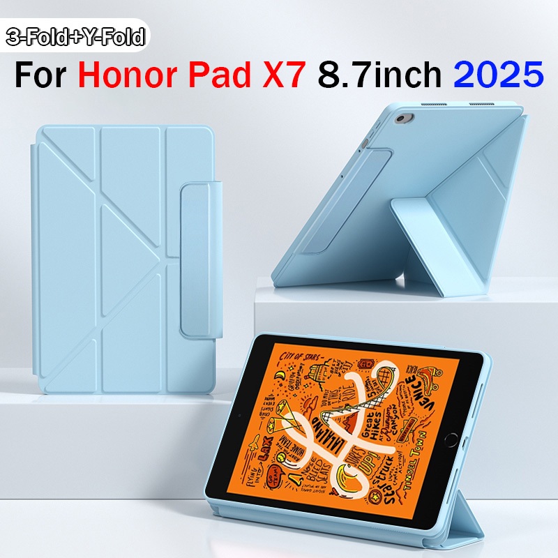 สําหรับ HUAWEI Honor Pad X7 8.7 นิ้ว 2025 Magnetic Buckle เคสแท็บเล็ต PadX7 3 พับและ Y-bracket ฝาครอ