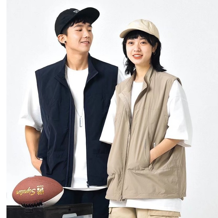 EERSHENSHI เสื้อกั๊กซิปคอปกตั้ง ทรงหลวม ใส่สบาย สําหรับผู้ชายและผู้หญิง สไตล์ลําลองอินเทรนด์