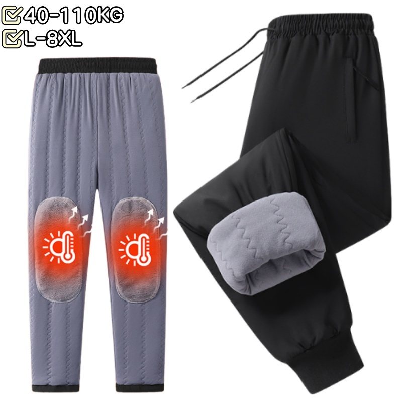 กางเกงผู้ชาย ไซส์ใหญ่ L-8XL (เหมาะสำหรับน้ำหนัก 45-110 กก.) ทำจากผ้าฝ้ายผสมขนแกะ อุ่นและป้องกันลมในฤดูหนาว
