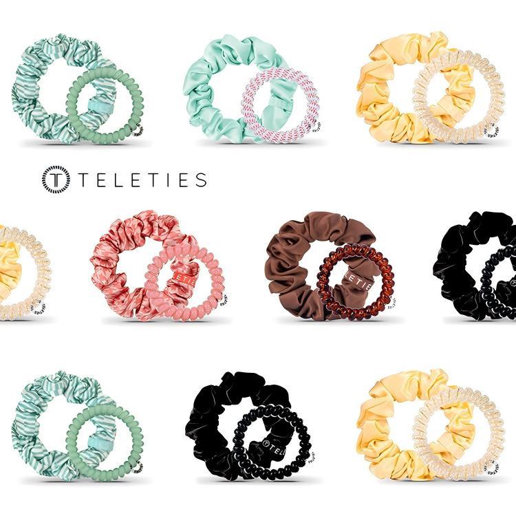 TELETIES Silk Combo Collection  | ชุดผ้าผูกผมไหมพรม+เกลียว ทีพียู | ด้ามจับที่แข็งแกร่งปราศจากความเสียใจที่วางผมหางม้าที่ทนทานสําหรับผู้หญิง (เจ็ทสีดํา/เรืองแสงสีเหลืองอําพัน)