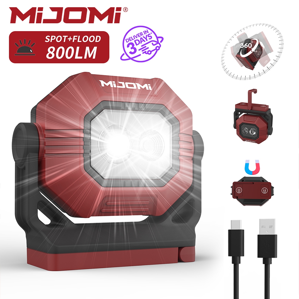 Mijomi W30 Camping Light 1500mAh 800 Lumens COB ทํางานแม ่ เหล ็ กฐานขาตั ้ งและตะขอ IPX5 ไฟฉายกันน ้ ําแบบชาร ์ จไฟได ้ ไฟฉายสําหรับไฟ LED กลางแจ ้ ง