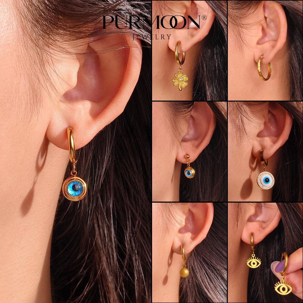 ต่างหูสแตนเลสน้ําเงินสำหรับผู้หญิง - สวมใส่ได้นานไม่อักเสบ พร้อมแพคเกจของขวัญหรูหรา EJ207