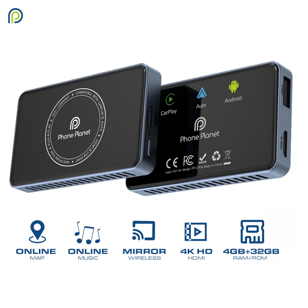 Phone Planet อะแดปเตอร์ไร้สายระบบกล่องอัจฉริยะในรถยนต์ 3-in-1 สําหรับ Android Auto & CarPlay ความเข้