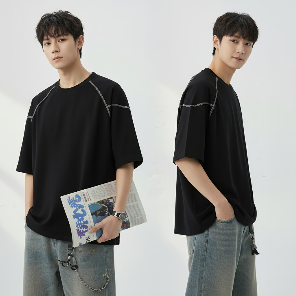 EERSHENSHI ผู้ชายแขนสั้นกีฬาเกาหลีรุ่นสบาย ๆ ร้อยเสื้อยืดคู่รักระบายอากาศ