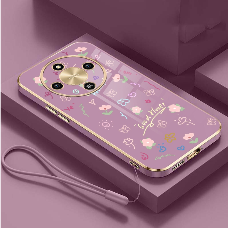 Honor X9d 5G HONOR X9d Beauty Flower Cover เคสซิลิโคนชุบสี่เหลี่ยมมันวาว