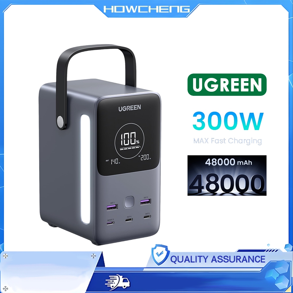 UGREEN สถานีจ่ายไฟแบบพกพา 300W 48000mAh 153Wh พร้อมจอแสดงผลอัจฉริยะ โหมด SOS 5 พอร์ตสําหรับแล็ปท็อปแ