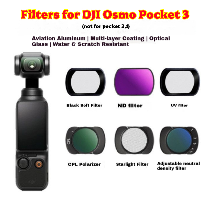 Action กล้องกรองแสงเลนส์สําหรับ DJI Osmo Pocket 3 UV Protection Filter CPL Polarizing Filter ND8-64 Soft Light Filter Black Mist 1/8 LPR Star 1.2X ชุดกรองมุมกว้าง