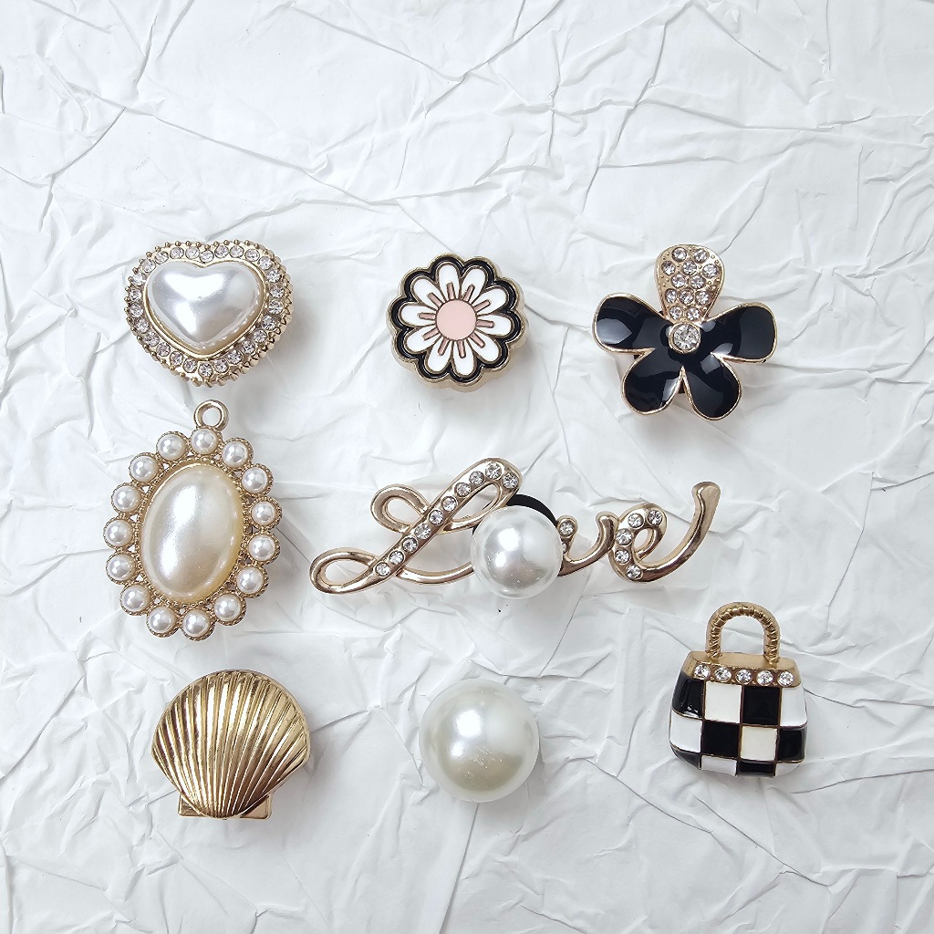น่ารัก รองเท้า Charms DIY ตกแต่งปุ่ม Pearl, อัญมณีเครื่องประดับโลหะสําหรับหัวเข็มขัด, คุณภาพสูง DIY รองเท้ารองเท้าแตะอุปกรณ์ตกแต่ง