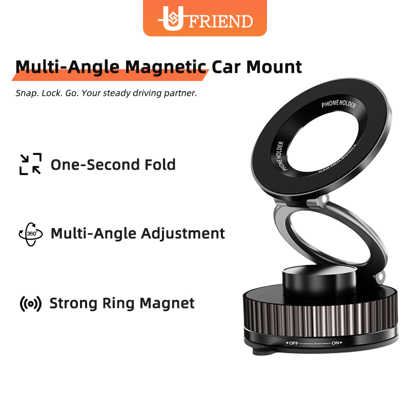 UFRIEND Flex Magnetic Car Mount ที่วางโทรศัพท์ในรถยนต์แบบพับได้สําหรับ Xiaomi Huawei OPPO รุ่นถ้วยดู