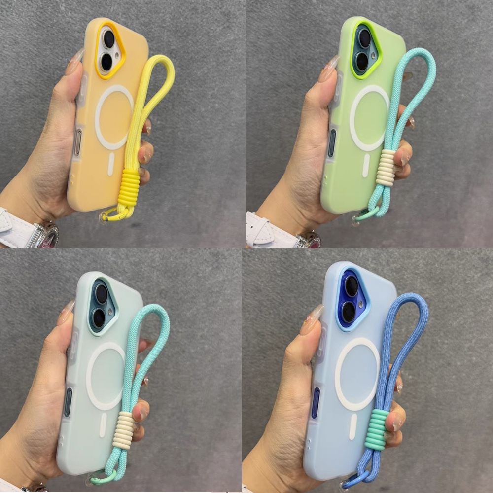 IPhone 17 Pro Max Air 16 Plus 16E 2 in 1 Magnetic Wireless Slim Case Cover พร้อมสายรัดข้อมือมือ