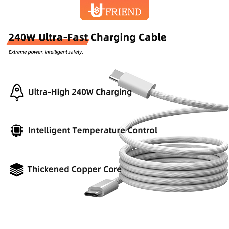 UFRIEND 240W Type C ถึง Type C สายชาร์จข้อมูลอย่างรวดเร็วสําหรับ Huawei XiaoMi สําหรับแล็ปท็อป
