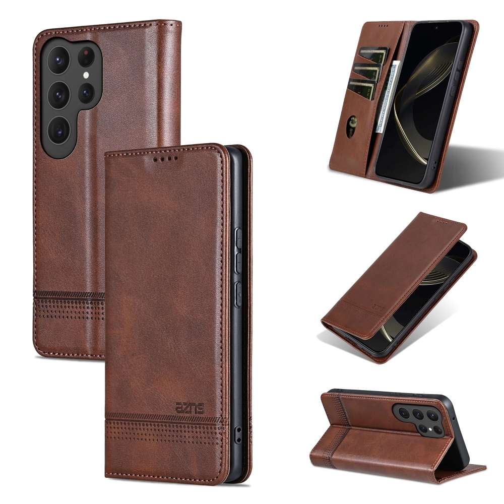 เคสหนังแบบฝาพับสําหรับ Samsung S25 S24 S23 S22 FE Ultra Plus + กระเป๋าสตางค์ช่องเสียบการ์ดผิวรู้สึกกรณี