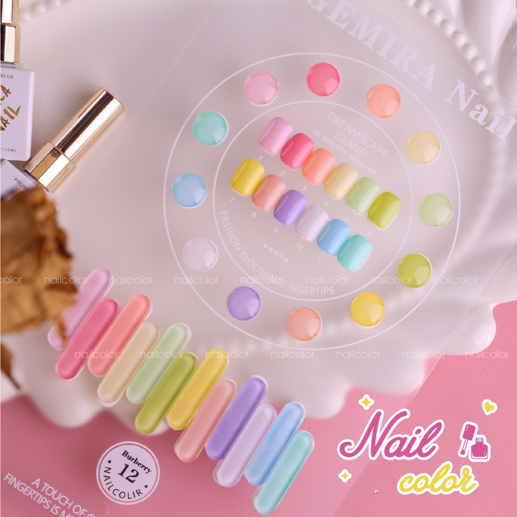สต็อกพร้อม Gemira 12 สี Macaron ชุดแต่งเล็บ (ฟรีกระดานสีอะคริลิค) กาวยาทาเล็บสีทึบแคนดี้ สีมาการอง ฤดูร้อนสีสันสดใส