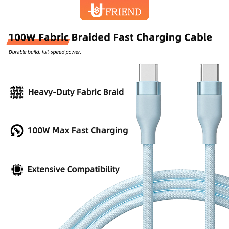 UFRIEND 100W Type C ถึง Type C ผ้าถักสายชาร์จเร็วชาร์จเร็วสําหรับ Xiaomi Huawei