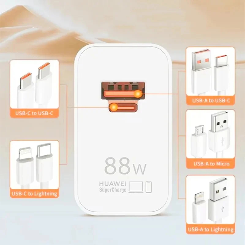 HUAWEI Mate 70 60 P60 Pro 88W EU Super Fast Charger USB A/C PD Power Adapter 6A Dual Type C สําหรับ 