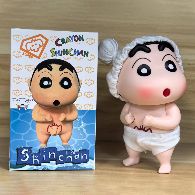 เครยอนชินจังการ์ตูนน่ารักของเล่นรูปชนิดบรรจุกล่องหมวกอาบน้ําชุดชั้นในโต๊ะเครื่องประดับสะสมรูปการกระทําของขวัญชินจังอาบน้ําเวลาธีม