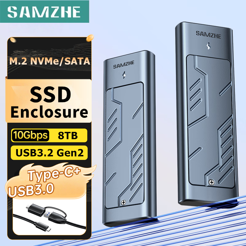 SAMZHE M2 SSD กรณี M.2 NVMe SATA SSD Enclosure อะแดปเตอร์ 10Gbps USB 3.2 Gen2 USB C ภายนอกรองรับ 8TB