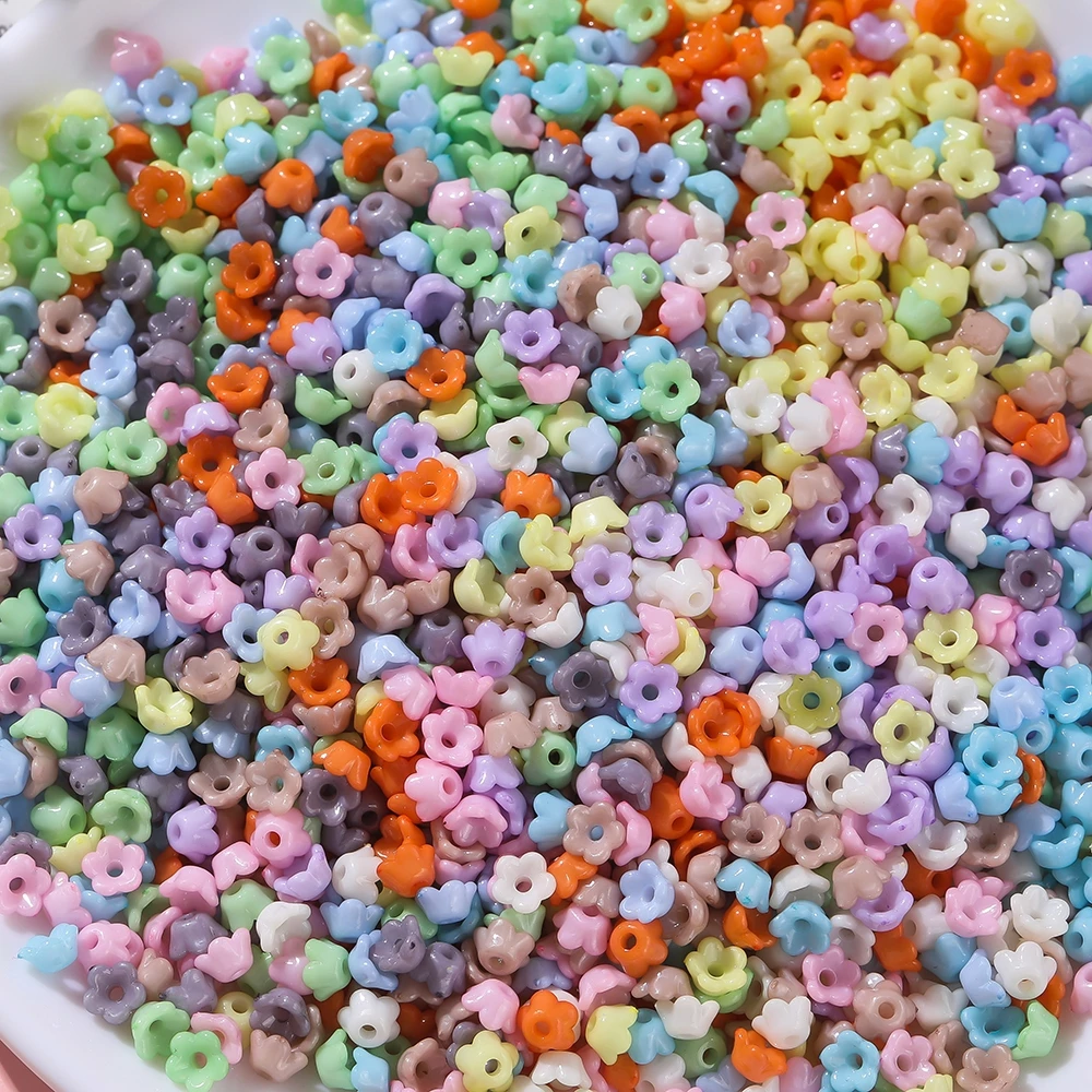 ลูกปัดดอกไม้อะคริลิค 6*6 มม. สีทึบ Lily of the Valley 100 ชิ้น สําหรับทำเครื่องประดับ