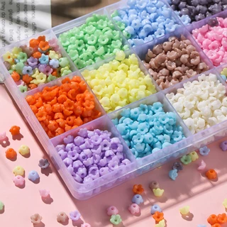 ลูกปัดดอกไม้อะคริลิค 6*6 มม. สีทึบ Lily of the Valley 100 ชิ้น สําหรับทำเครื่องประดับ