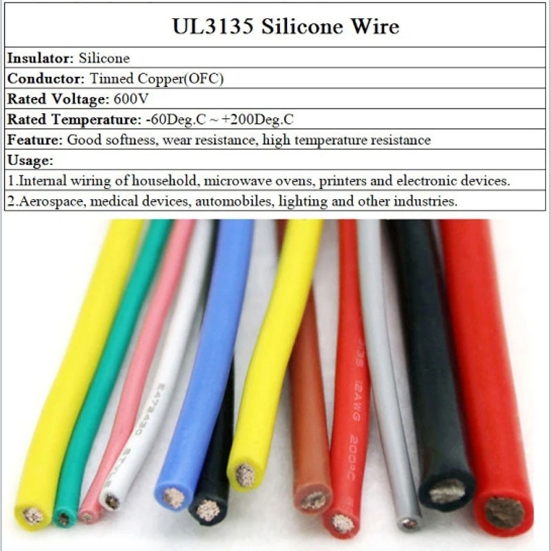 1/2/5/10เมตรul3135ลวดซิลิโคนฉนวนกันความร้อนทองแดงดีบุก24 22 20 18 16 14 12 10 โดยรวม ทนอุณหภูมิสูงสา