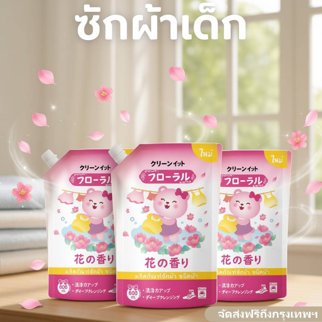 แพ็คสุดคุ้ม! น้ำยาซักผ้าเด็ก Kleenit 3 ถุง + ปรับผ้านุ่ม 1 ถุง หอมยาวนาน 48ชม. สูตรอ่อนโยน ปลอดภัย