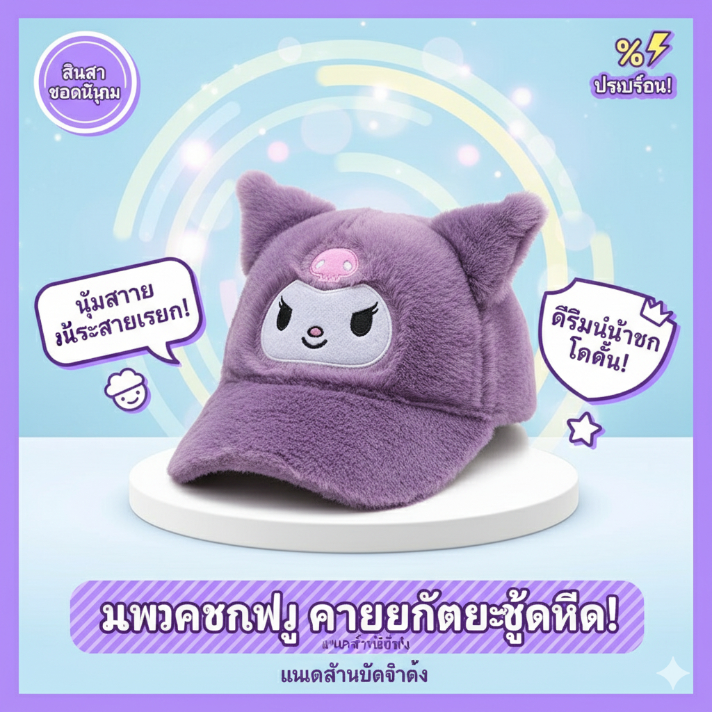 Kuromi หมวกเบสบอลสไตล์การ์ตูนสำหรับเด็กหญิง ดีไซน์บังแดดกว้าง แฟชัน STREETWEAR น่ารักในหน้าหนาว