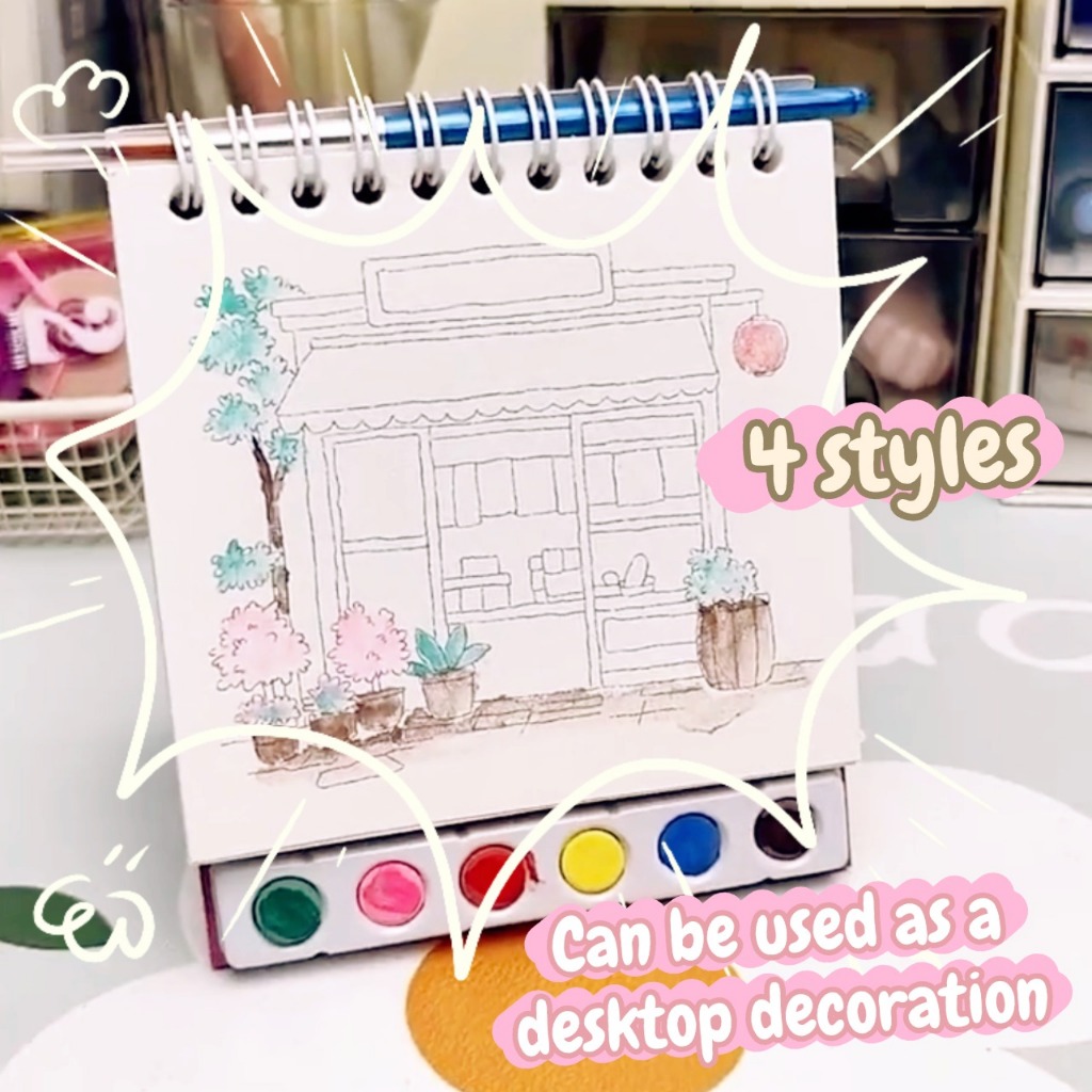 แบบพกพาความเครียดบรรเทา Doodle สมุดระบายสี DIY ยืน Art ชุด 6 สี Creative Tabletop Decor Creative Craft ของขวัญ - รูปที่ 2