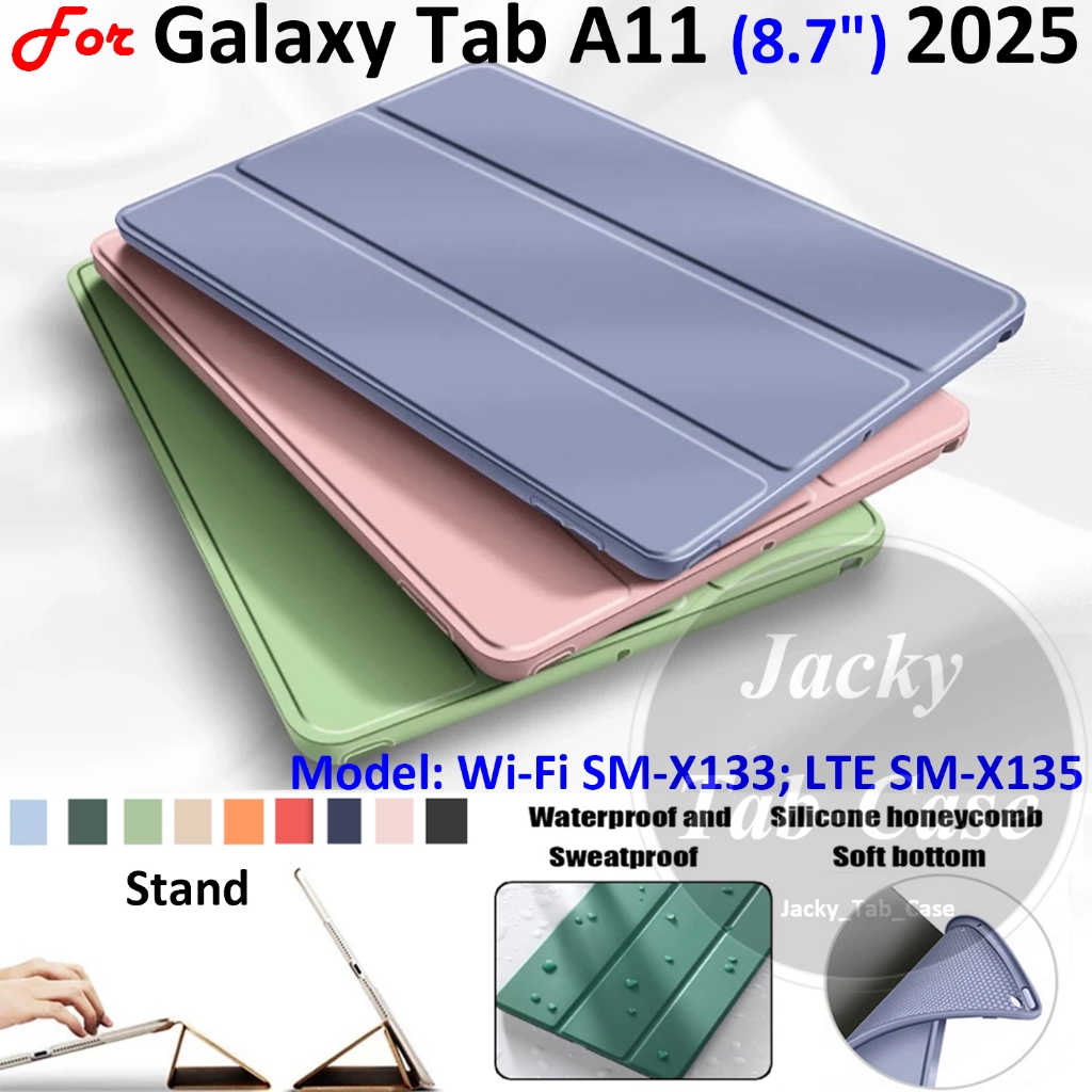 เคสสําหรับ 2025 SAMSUNG Galaxy Tab A11 (8.7 ") Wi-Fi SM-X133 LTE SM-X135, A9 แฟชั่นผิวหนังนุ่มขาตั้งพับฝาครอบกรณีพลิก