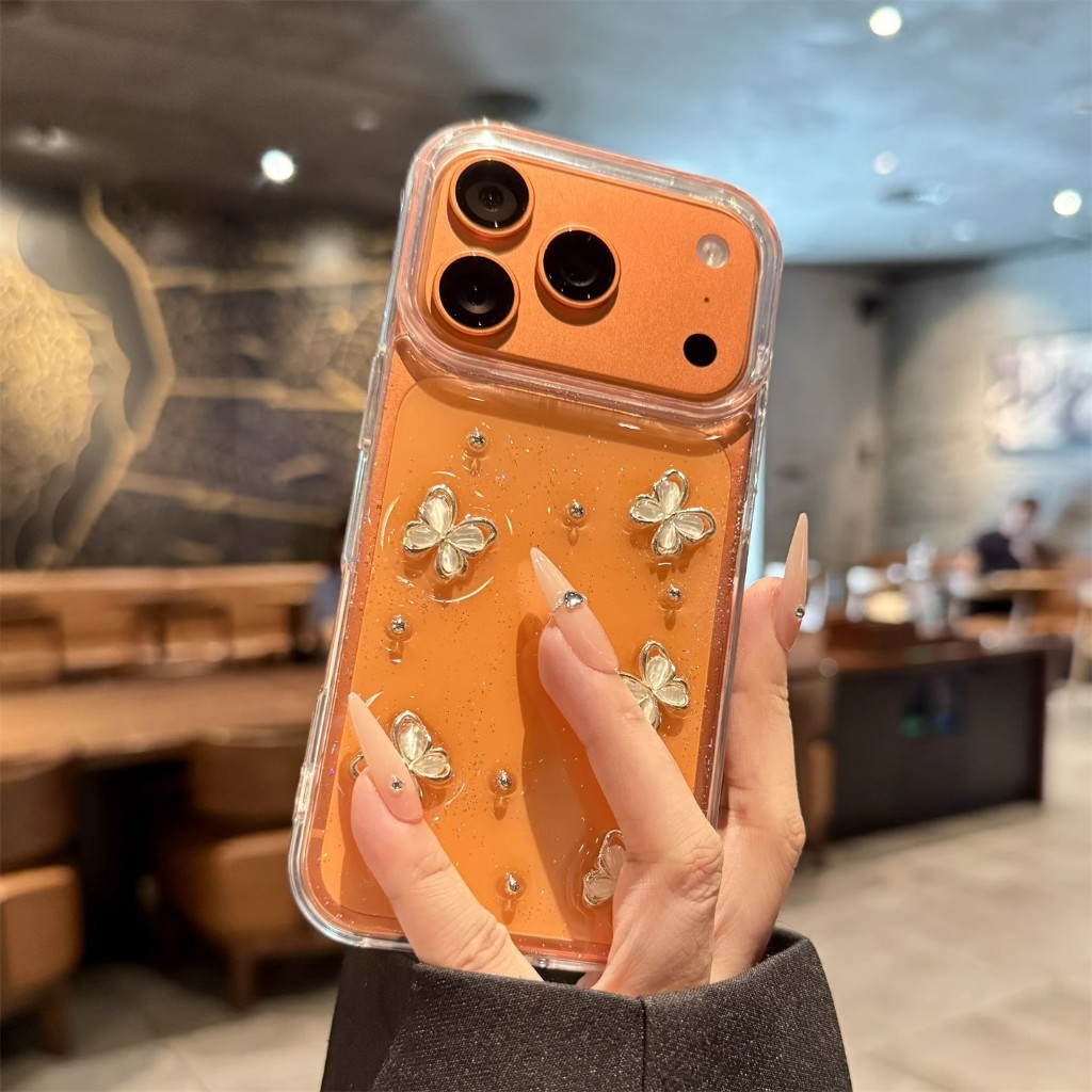 INS 3D อีพ็อกซี่ผีเสื้อ Clear Soft สําหรับ iphone 17 PRO MAX 14 15 13 12 16 PRO MAX 14 15 Plus 11 น่ารักกันกระแทกกันชนของขวัญ
