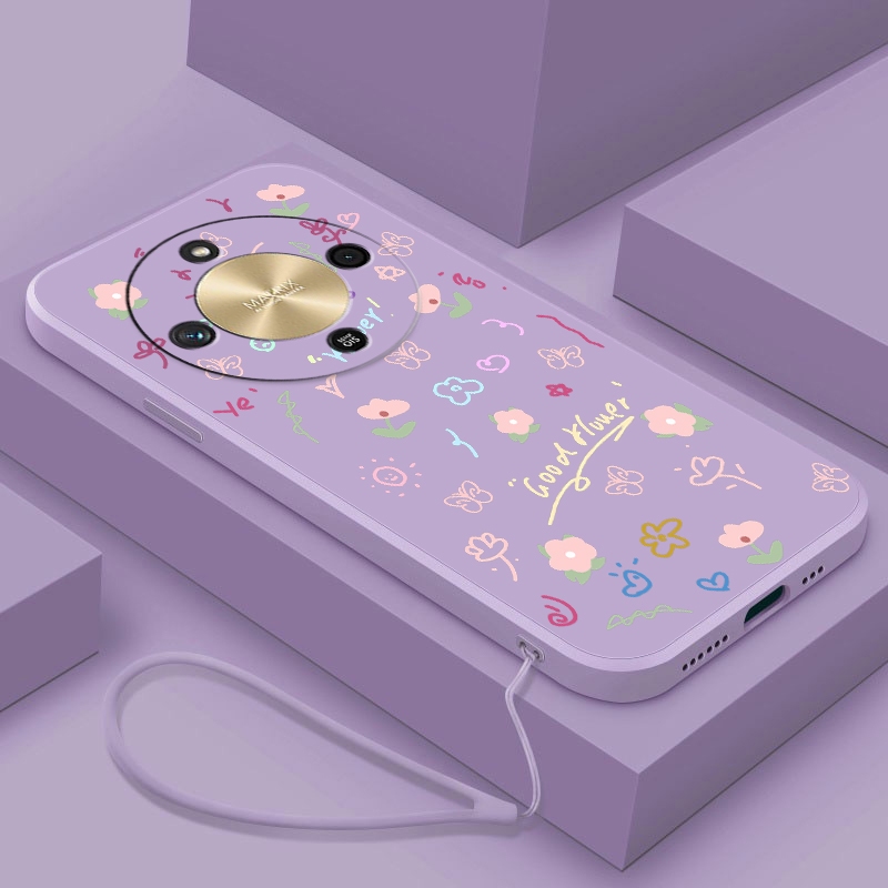 Honor X9d 5G HONOR X9d Beauty Flower Case Liquid Silicon Rubber Cover Anti-ลายนิ้วมือ Soft Casing
